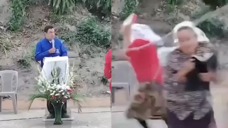 ¡Los aplastó! Cae árbol gigante durante misa de Semana Santa; hay varios heridos