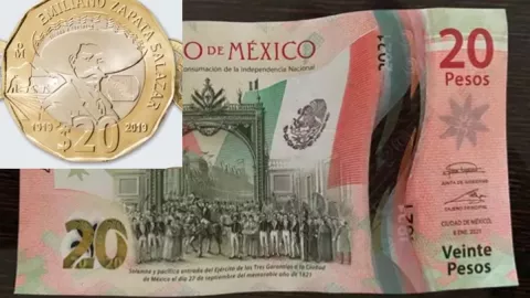 Billetes de 20 pesos salen de circulación por monedas de 20
