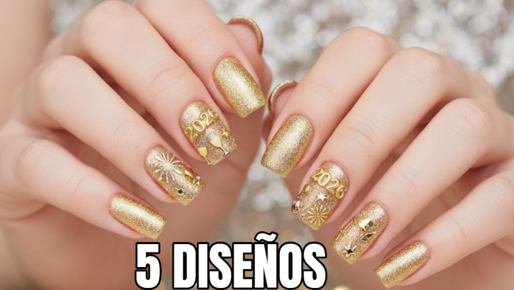 5 diseños de uñas para Año Nuevo con dorado que puedes usar en cortas: son elegantes y muy bonitas