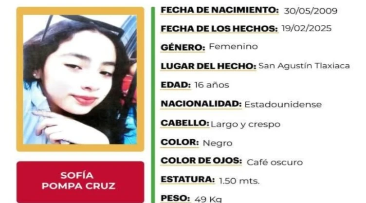 ALERTA AMBER: Sofía Pompa Cruz desapareció en Hidalgo