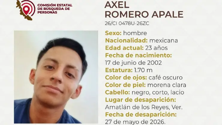 ¿Lo conoces? Axel Romero Apale, joven desaparecido en Veracruz; esto sabemos de su desaparición