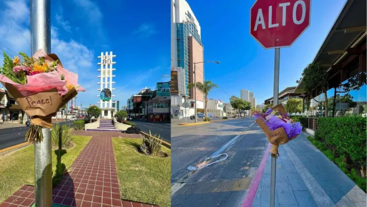 Ramos de flores son dejados en Tijuana