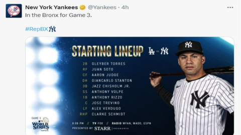 El line up de los Yankees de Nueva York para el juego 3 de la Serie Mundial 2024 incluye a Giancarlo Stanton; así buscarán un buen resultado vs los Dodgers