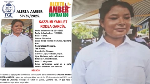 Activan Alerta AMBER en Quintana Roo: Reportan la desaparición de Kazzumi Yamilet Rodea García en Chetumal