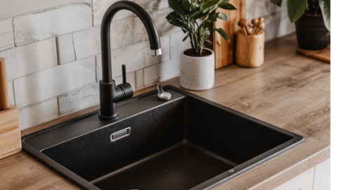 Fregadero en tono negro y de granito