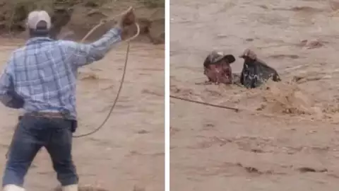 Video Lazan a hombre arrastrado por corriente de río en Sonora