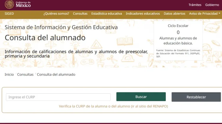Portal oficial de SIGED para descargar la boleta de calificaciones.
