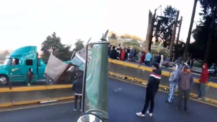 Tráiler volcó en la carretera México-Cuernavaca