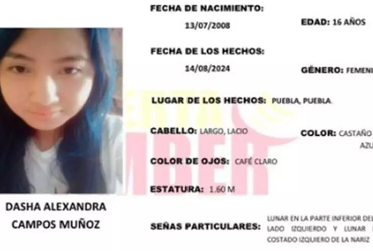 Reportan como desaparecida a la menor Dasha Alexandra Campos en Puebla