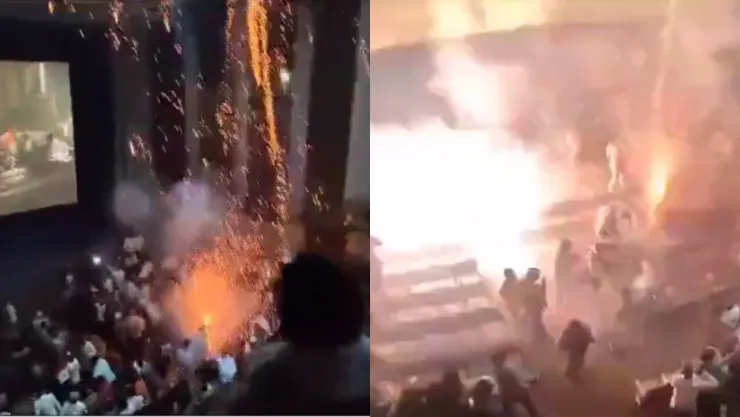 VIDEO: ¿Qué? Grupo de personas lanzan pirotecnia en un cine en la India