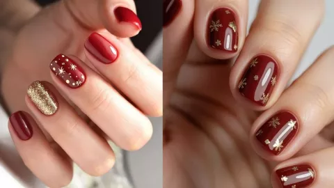 7 diseños solo con color rojo que puedes usar en uñas cortas