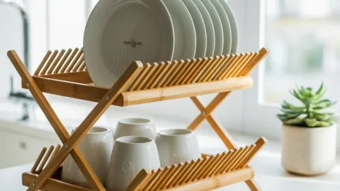 Escurridor de platos de bambú