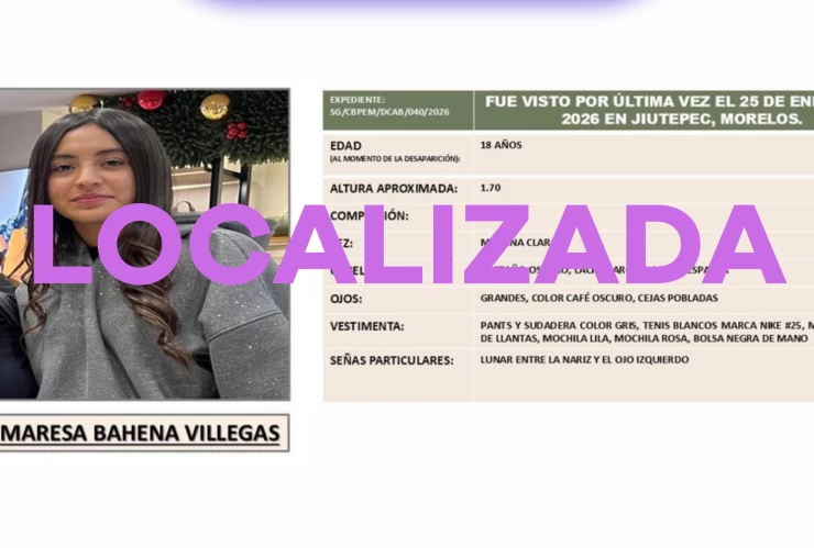 Localizan con vida a Maresa Bahena Villegas.