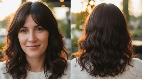 Con flequillo o cortina - cortes de pelo que favorecen a los rostros alargados en mujeres de 30 a 40 años