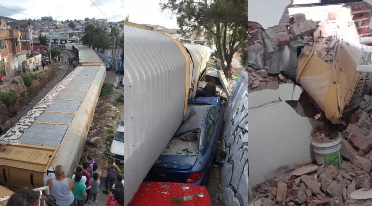 ¡De película! Tren se descarrila en Zacatecas y causa daños a escuela, vivienda y autos