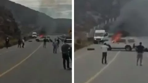 VIDEO: Auto en llamas bloquea la carretera libre Tijuana-Ensenada.