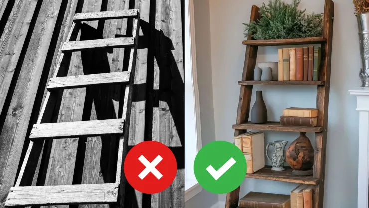Antes de tirar una escalera vieja, mira estas 4 ideas para transformarla en un mueble decorativo