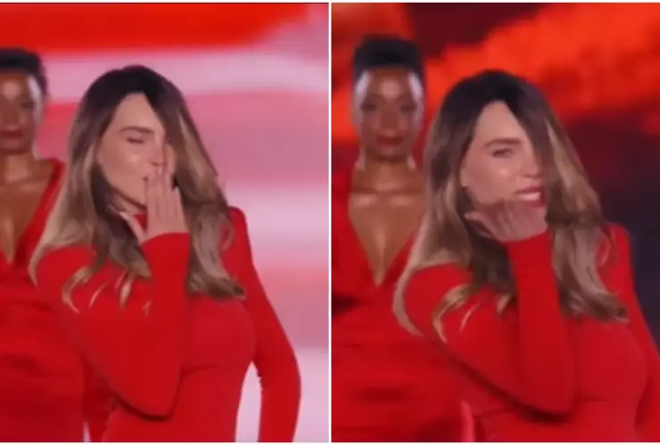 Belinda se levantó y continuó su trayecto en la pasarela e incluso lanzó un beso.