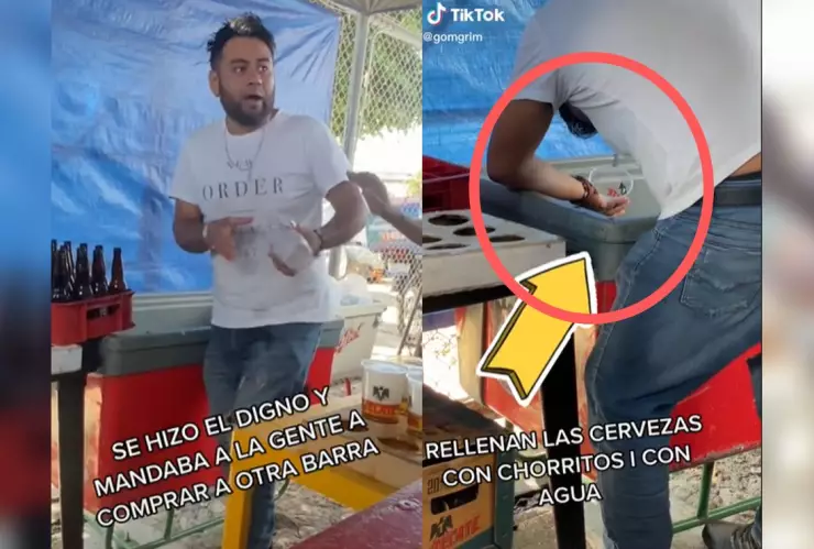 Vendedor rebaja cerveza con agua en estadio del Celaya