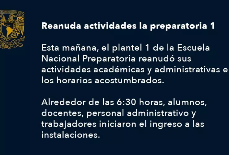 Reanudan clases en la prepa 1 de la UNAM