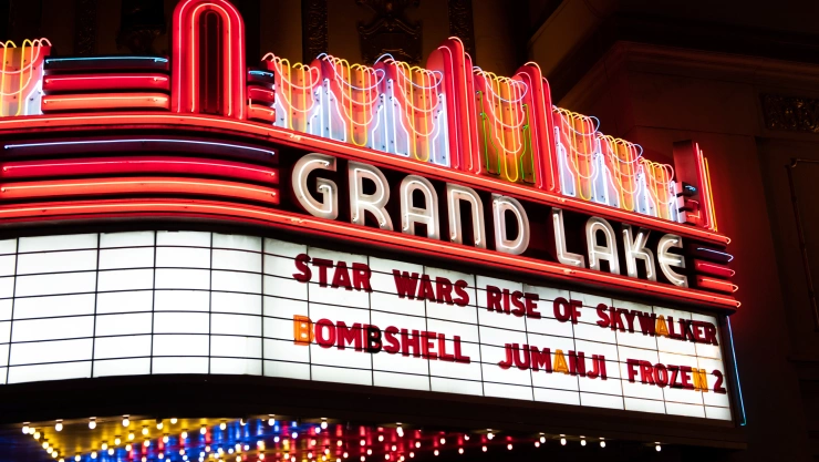 The marquee of the Grand Lake Theater is seen during the opening of the final chapter of the Skywalker saga ‘Star Wars: The Rise of Skywalker’ in Oakland