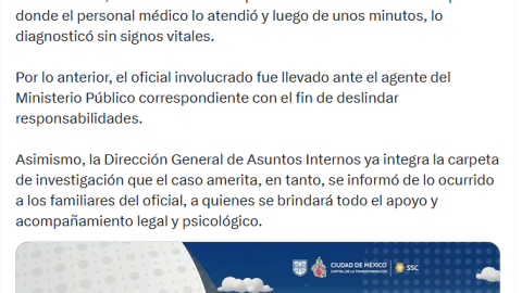 Muere policía de la SSC tras disparo accidental