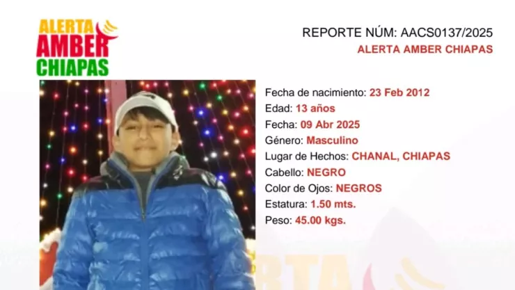 ALERTA AMBER CHIAPAS: Brayan García desapareció en Chanal, Chiapas