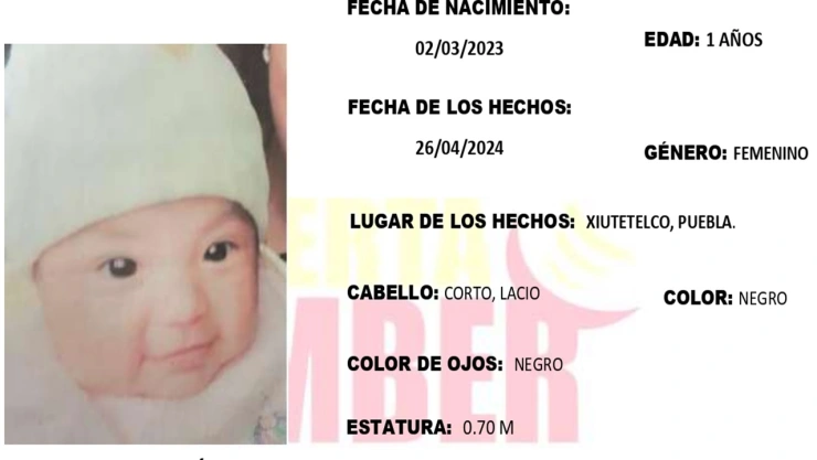 Activan Alerta Amber por desaparición de la bebé Kehylani Hernández en Xiutetelco