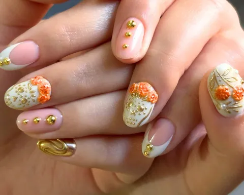 diseños de uñas inspiradas en la flor de Cempasúchil