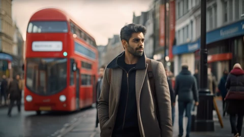 Escena de la película “Maharaja in Denims” creada con tecnología de IA, mostrando un personaje en un escenario generado por computadora.