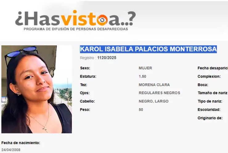 ALERTA AMBER CHIAPAS: Karol Isabela Palacios Monterrosa desapareció en Mapastepec