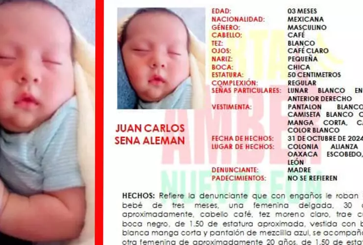 Alerta Amber: Buscan en todo el país a bebé de tres meses; lo raptaron de los brazos de su mamá