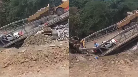 ¡Otra tragedia! Video del momento en que puente vehicular en San Luis Potosí colapsa; hay lesionados