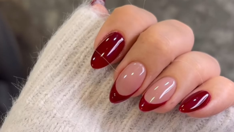 Combinar francesas y lisas - diseños uñas rojas