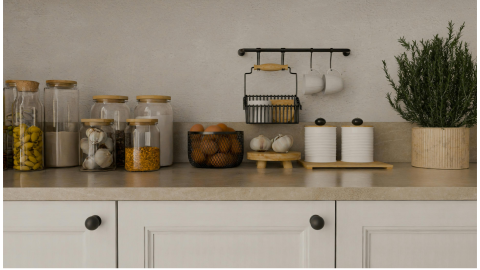 cocina pequeña beige