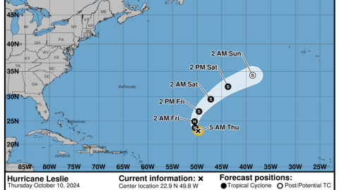 La trayectoria del huracán Leslie hoy, 10 de octubre