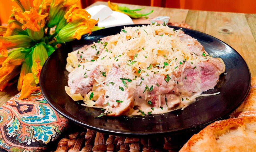 Receta Pasta con filete de cerdo y crema de tequila
