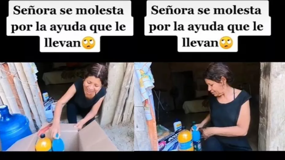 Señora se molesta cuando le entregan despensa, “ya ni modo”, dice.