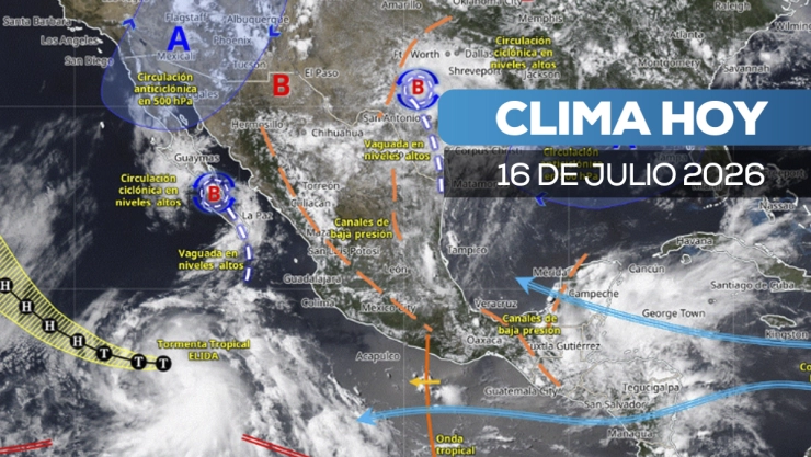 Clima en México afectado por el monzón mexicano hoy jueves 16 de julio 2026