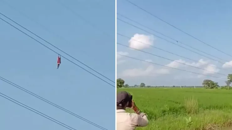 Terrible accidente hombre colgaba de cable de alta tensión y cae al vacío.jpg