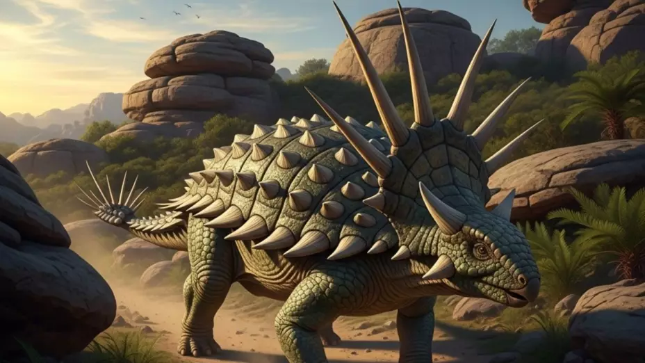 (Imagen realizada con IA) El aspecto del Spicomellus afer, una nueva especie de dinosaurio encontrada en África.