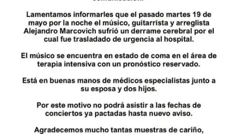 Comunicado Alejandro Marcovich, exintegrante de Caifanes