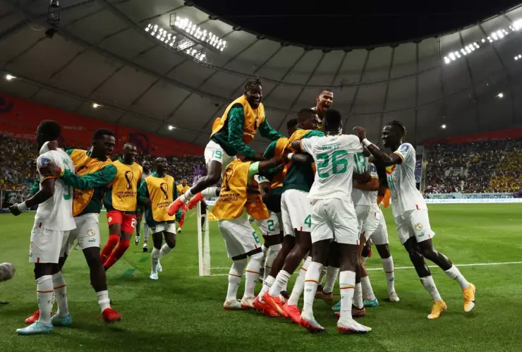 Jugadores de Senegal festejan el gol