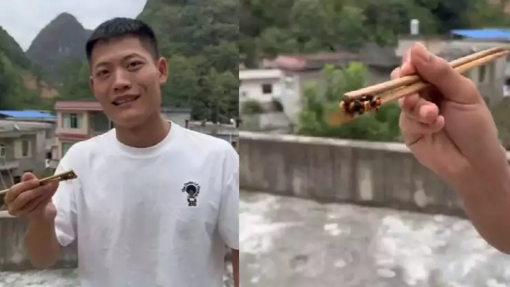 Video Influencer chino se comió un avispa y se le desfigura el rostro