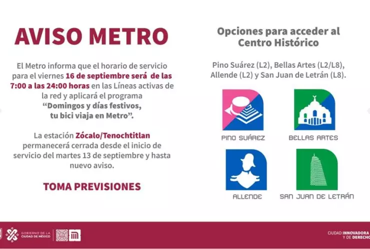estaciones del Metro CDMX para acceder a la zona del Centro Histórico en Fiestas Patrias