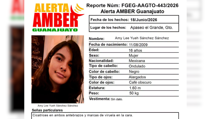 Alerta Amber buscan a Amy Lee Yueh Sánchez desaparecida en Apaseo el Grande