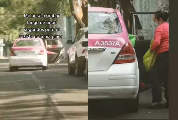 Mujeres intentan bajarse del taxi