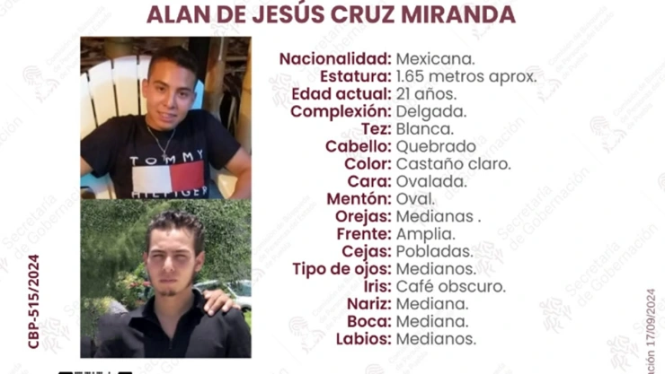 desaparecido alan de jesús cruz miranda puebla