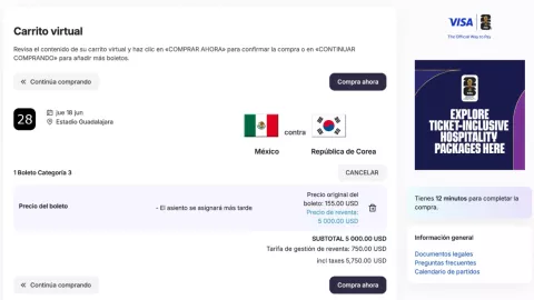 Boletos para México vs Corea del Sur en el sitio web de la FIFA