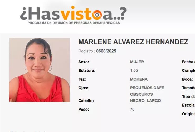 Marlene Álvarez Hernández desapareció en Tuxtla Gutiérrez el 21 de julio de 2025